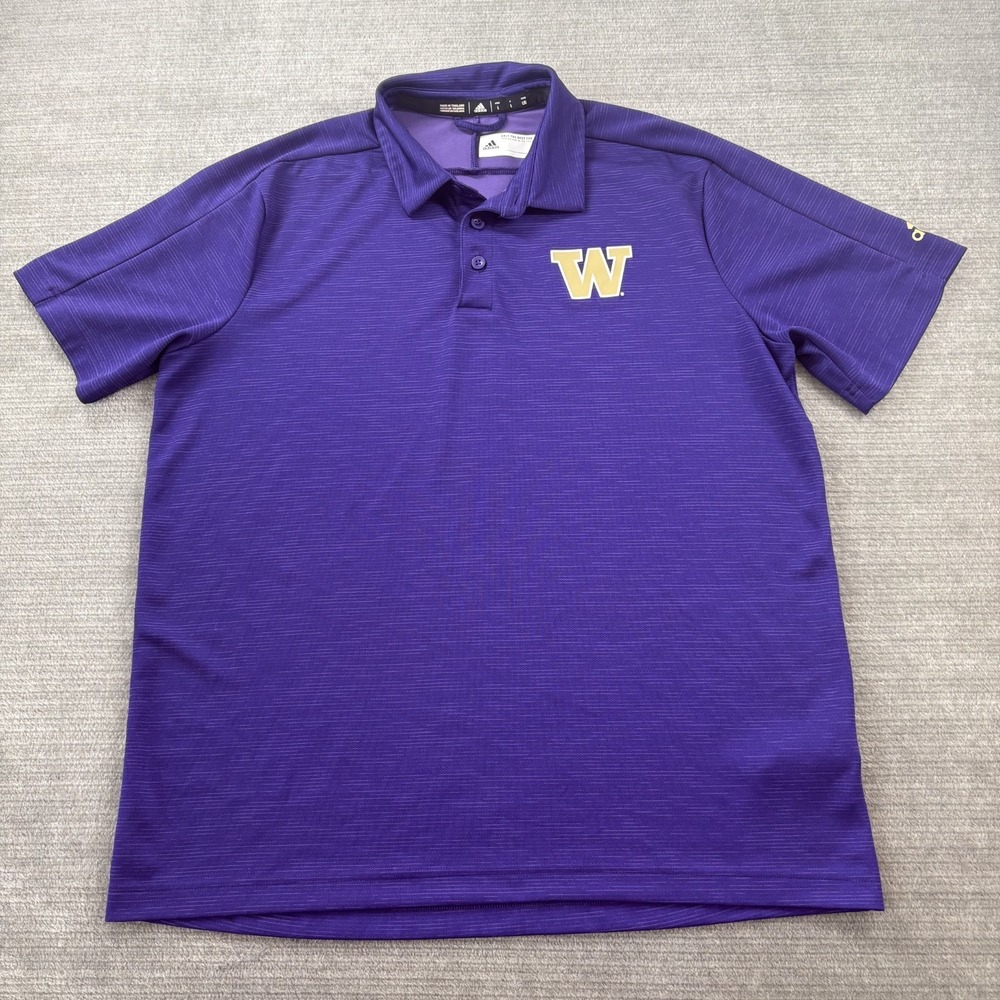 Adidas NCAA Washington Huskies Polo Shirt Mens L Purple Performance Team Issused